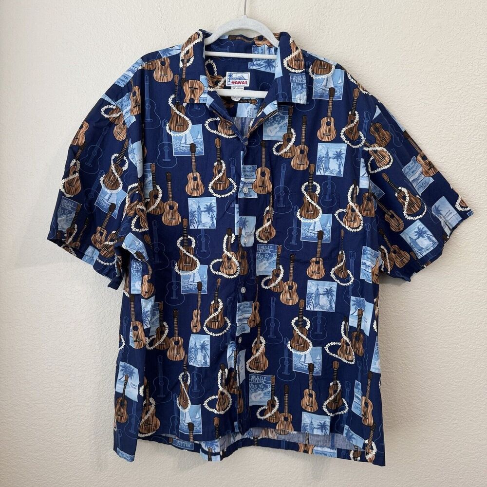 Hawaii Shirt Mens Size 4XL Floral Hawaiian Short Sleeve Blue Vintage